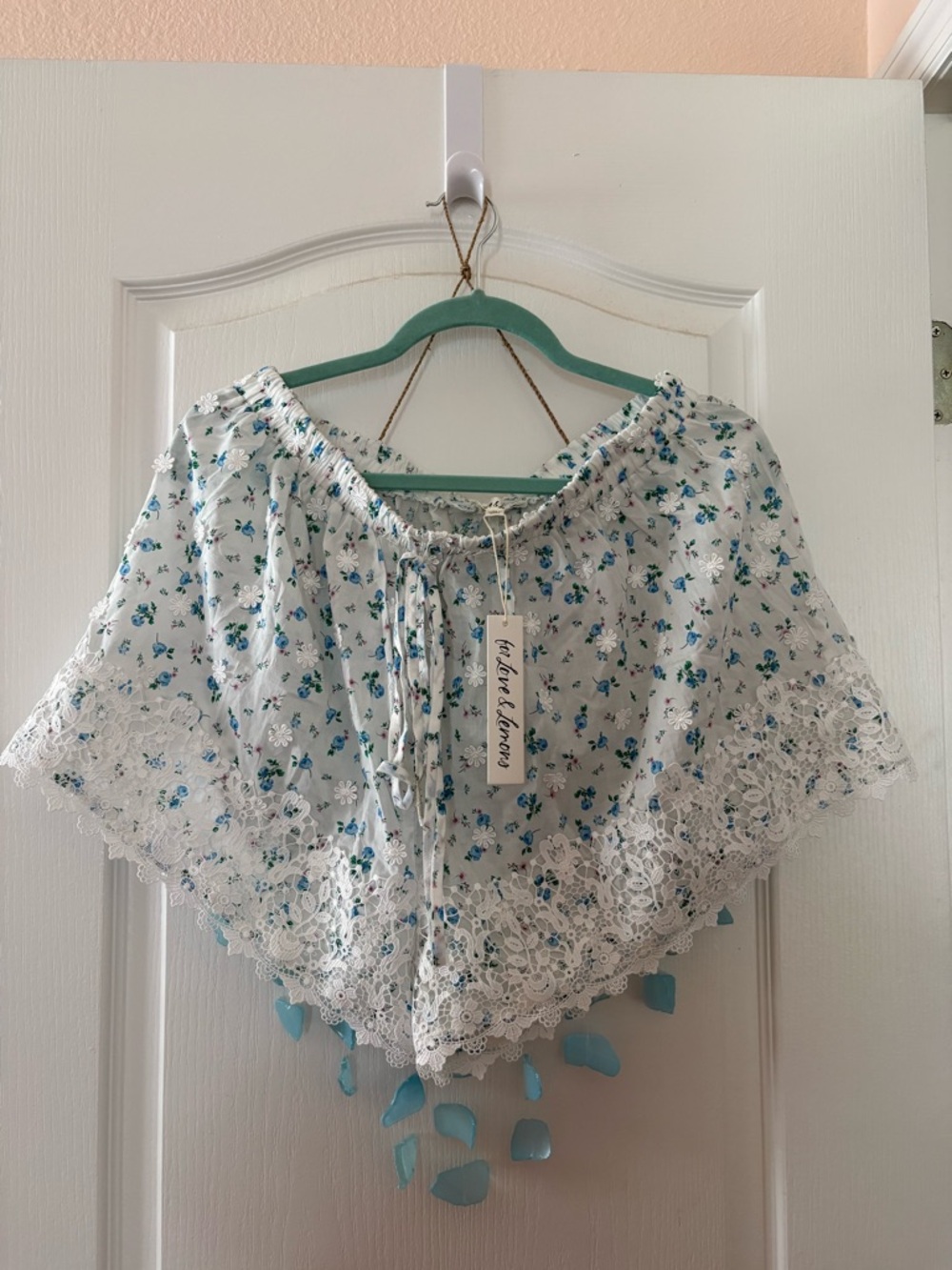 For Love & Lemons White Floral Lace Trim Shorts